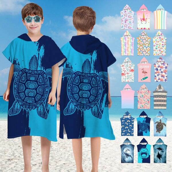 1 Pieza Bata para cambiar a los niños tipo poncho para surf, Toallas de playa para niños pequeños, Toalla con capucha de microfibra para nadar, unisex con diseños de tortugas, flamencos, unicornios, degradados, donas y rayas, para verano, boda, hogar, baño y vuelta al colegio