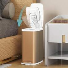 Champagne Gold Bathroom Trash Can With Lid Soft Close,1.6 Gallon Slim Garbage Can,Small Metal Step Wastebasket For Office, Bedroom, Toilet, Live Room Home Bathroom Decor Bathroom Organizer - Silver - View 10