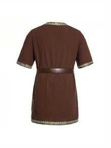 Men Medieval Costume Renaissance Templar Tunic Viking Knight Pirate Vintage Warrior Halloween Cosplay Party Tops - Dark Brown - View 8