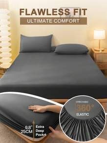 1 pièce Drap-housse gris foncé unicolore, linge de lit, couvre-lit, protège-matelas, couvre-matelas pour lit, doux et respirant, pour lit de toute taille - Taille lit simple, double, king, queen. Textile de maison sans froissures, meilleur pour le sommeil, lavage machine, cadeau idéal pour Pâques, pour la Fête des Mères, parfait pour les fêtes, lavage machine