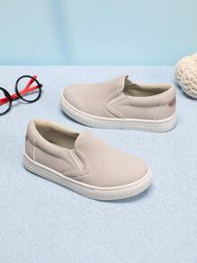 1 par de zapatillas de moda de estilo simple de unicolor de PU elástico de bajo perfil unisex para niños, zapatos casuales cómodos para vacaciones, fiestas y deportes, zapatos planos impermeables antideslizantes para niños pequeños para uso en exteriores