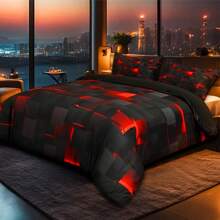 2/3 Pcs Cool Technology Digital Printing Material Quilt Cover Set Four Seasons Product , Red And Blue, Four Sizes(Twin,Full,Queen,King) (1 Quilt Cover + 1/2 Pillowcase, Without Filling)