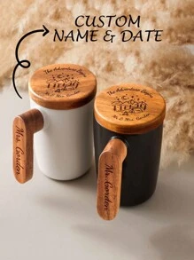 1 Peça Caneca de Café Personalizada, Caneca de Cerâmica Personalizada com Alça de Madeira, Presentes Engraçados, Caneca de Cerâmica com Tampa, Presentes de Aniversário para Mãe, Dia dos Namorados para Ela, Presente para os Melhores Amigos dos Pais, Presente de Casamento Aniversário