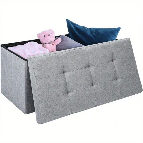 Folding Velvet Ottoman Storage Bench Footrest Stool Seat Toy Chest Storage Box With Lid Long Shoes Bench Footstool For Living Room Grey