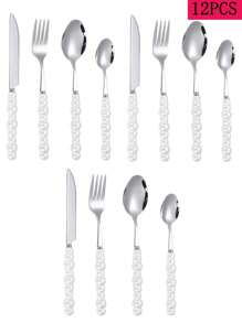 1/2/4/6/12 Stück einzigartiges Besteckset mit Perlmuttgriff aus Keramik, bestehend aus Steakmessern, Dessertgabeln und Löffeln - kreative Küchenhelfer und Accessoires, einschließlich Messer, Gabeln und Löffel - perfekt für den täglichen Gebrauch, Geburtstagsfeiern, Feiertage und als Schulmaterial