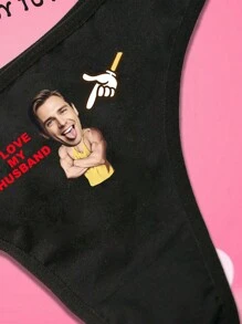 1 pieza Tanga personalizado de cintura baja sexy con elástico, pantie transpirable con foto e impresión de letras inglesas de Navidad, regalo de aniversario para novio/esposo