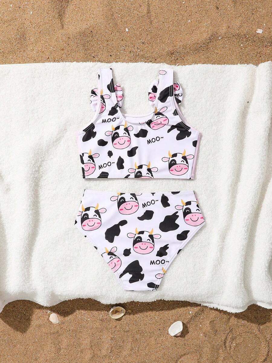 2 Pcs Cute Cow Print Sports/Swimming/Holiday Wear, Spring/Summer - Pink - View 1