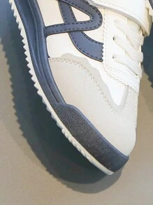 1 Pair Unisex Kids Colorblock Geometric PU Patchwork Soft Sole Non-Slip Round Toe Low-Top Elastic Hook And Loop Cross Flat Heel Casual Sports Shoes, Versatile For All Seasons - Blue - View 8