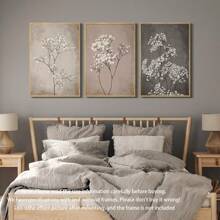 3 件套，帆布挂画，带框装饰画，海报，墙壁艺术，植物木框帆布墙画，米色北欧花卉印花，防水艺术品，适用于家庭和宿舍装饰，经典现代风格，室内外使用，春夏，垂直方向 - 彩色 - 查看 10