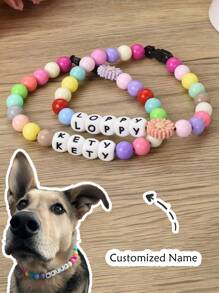 1pc Personalized Cat/Dog Name Letter Necklace, Custom Pet Name Pearl Necklace, Customized Pet Collar Necklace Jewelry For Dogs And Cats, Pet Gift, Macaron Colors
