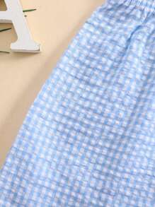 Toddler Baby Boy Girl Shorts Gingham Plaid Shorts Summer Casual Elastic Waist Shorts Pants Bottoms - 淺藍色 - 查看 5