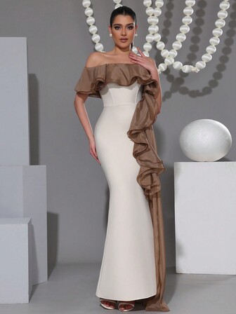 Modphy New Sexy Ruffle Ruffle Trim Bodycon Long Bandage Dress, Elegant For Wedding, Parties, Holidays, Party Dress, Wedding Guest Dress, Formal Dress, Evening Dress,Gown