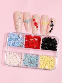 Accesorios de arte de uñas en forma de media luna con perlas blancas en caja, accesorios semicirculares diarios para uñas, material de resina tridimensional DIY
