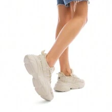 Women's Platform Chunky Fashion Sneakers – Slip-On, Stylish, Lightweight, And Classic Casual Walking Shoes - BEIGE RAINBOW - 查看 7