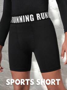 1 szt. Chłopięce spodenki sportowe Athleisure Letter Print odprowadzające wilgoć, szybkoschnące, oddychające, do jazdy na rowerze, biegania, ćwiczeń i fitnessu