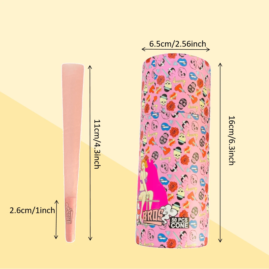 Cones Pré-Roulés HSKRKOW - 8 Pièces King Size 109mm - Papier Fin à Combustion Lente - Rose