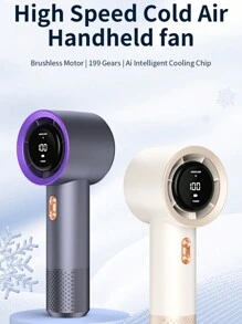 YITUMU 3000mAh 1300RPM Portable Handheld Fan, Adjustable Turbo Mini Fan, LCD Digital Display, 199 Speeds, Rechargeable, Silent Hair Dryer For Travel/Camping/Outdoors, Gift For Women Men