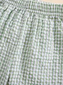 Toddler Baby Boy Girl Shorts Gingham Plaid Shorts Summer Casual Elastic Waist Shorts Pants Bottoms - 綠色 - 查看 4