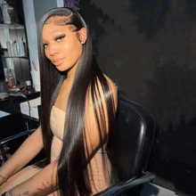 200% 40 Inch Glueless 13x4 Lace Front Wigs Human Hair 200% Density Put On And Go Glueless Wigs Human Hair Pre Plucked Pre Cut With Baby Hair Natural Hairline Straight Hair Wigs - Black - View 5