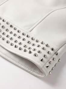 Áo khoác da giả ngắn kiểu retro có tua rua kèm thắt lưng của Giolshon dành cho nữ, màu trắng, thích hợp cho mùa Thu/Đông. - trắng - Xem 11