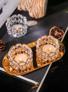 1 件金色水晶茶灯烛台小碗供奉烛台，装饰性茶灯烛台柱状烛台，适用于桌面婚礼派对家居装饰摆件，银色水晶茶灯烛台适用于婚礼家庭聚会中心装饰，小茶灯烛台适用于桌面中心装饰，创意礼物 - 彩色 - 查看 6