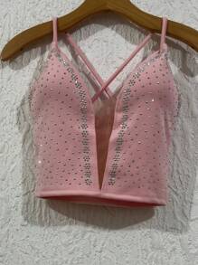 Cropped Top In Neuprene Fabric With Tulle And Extra Shiny With A Cup, Size 36-40 - Rosa Pálido - Ver 1