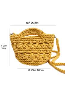 Bolso de playa de crochet de algodón para mujer, bolso de hombro con asa superior, lindo bolso cruzado, bolso pequeño para uso en vacaciones - Amarillo - Ver 5