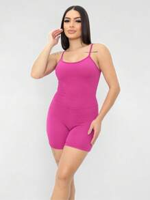 Kit 2 Jumpsuits Ribbed Strappy Rompers Women's Clothing Gym Sports Fitness - Rose Red - View 4