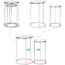 Nesting Table, Set 2 Round Side Table Chrome Glossy End Table For Living Room - White - View 6