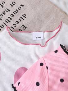 4pcs Set (2 Tops + 2 Pants) Cute Polka Dot & Heart Print Comfortable Lightweight Summer Loungewear - Multicolor - View 4