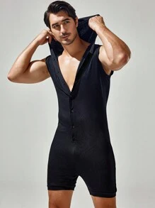 Men's Full Body Tight One-Piece Hoodie Jumpsuit, Cycling Sports Wear, Sleeveless Home Fitness Clothes