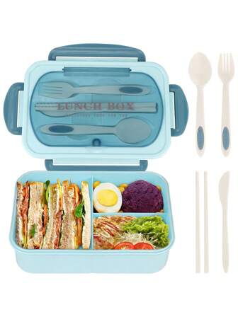 Juego de Bento Box, caja de almuerzo para adultos con 3 compartimentos, recipiente para alimentos con utensilios, tarro para salsa, moldes para magdalenas, apto para microondas y lavavajillas, marrón (incluye cuchillos, tenedores, cucharas y palillos), regalo de cocina para Navidad