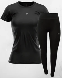 Women's Gym Set Dry Fit Top + Fitness Leggings - 黑色 - 查看 1