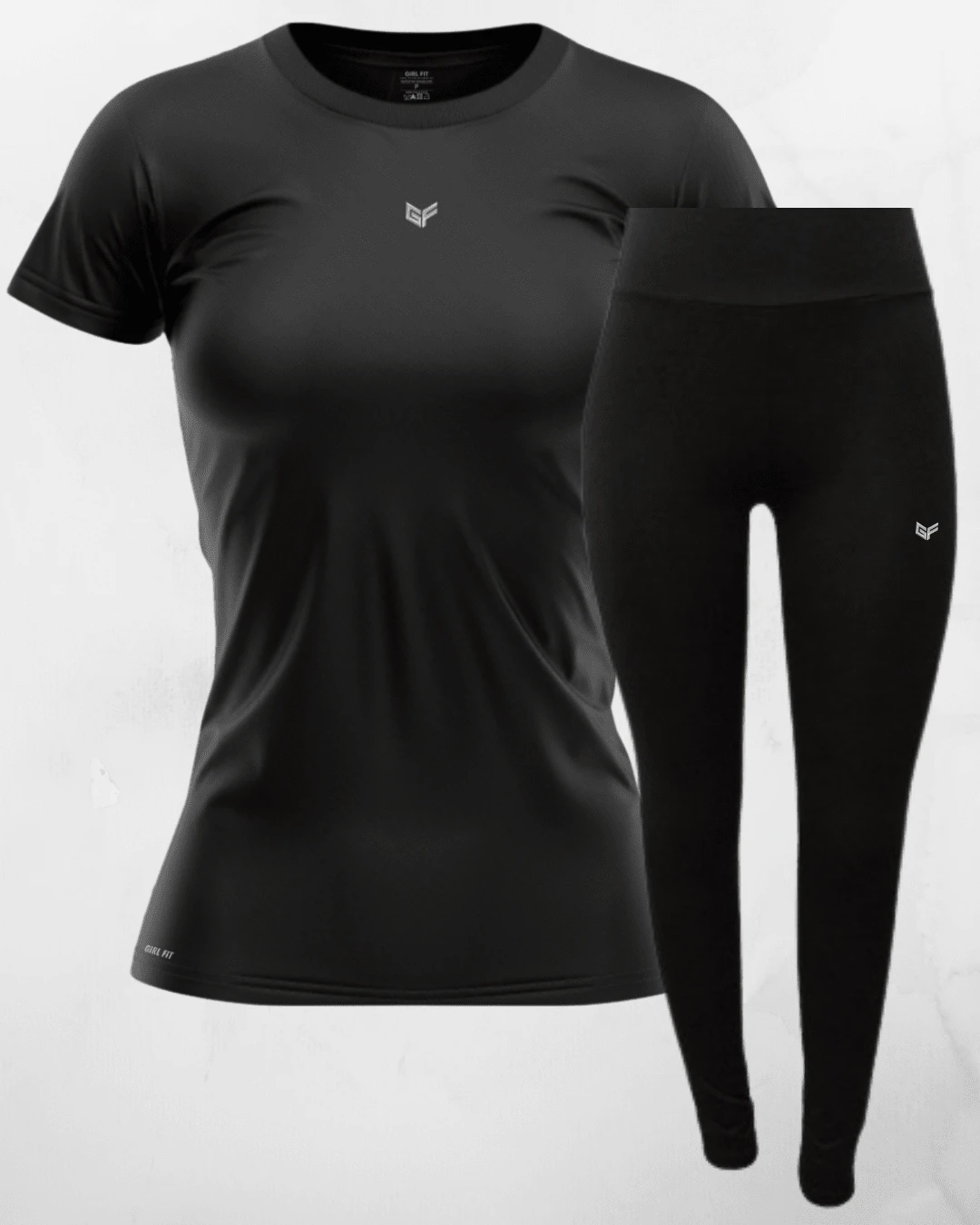 Women's Gym Set Dry Fit Top + Fitness Leggings - 黑色 - 查看 1