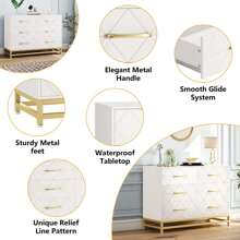 Danolapsi 6 Drawer Dresser For Bedroom Morden Chest Of Drawers Wood Bedroom Double Dresser Wide Dresser TV Stand Storage Drawers For Closet Hallway Nursery Entryway - trắng - Xem 5