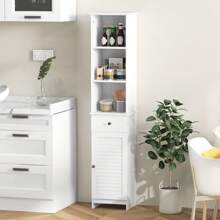 Freestanding Bathroom Storage Cabinet With 3 Open Shelves - White - View 4