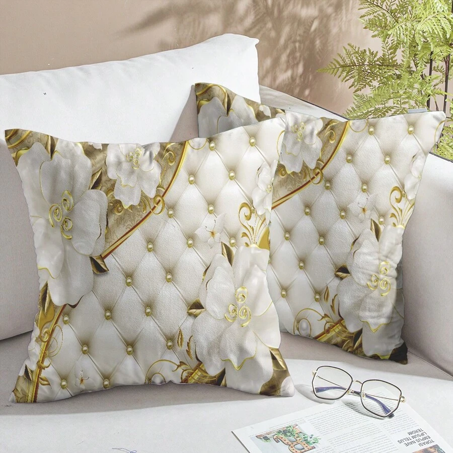 2 sztuki luksusowych poszewek na poduszki z wzorem retro kwiatowym, krótka pluszowa tkanina, odpowiednia do salonu i sypialni, sofa i krzesło, rozmiar: 45x45 cm (wkład poduszki nie jest dołączony)