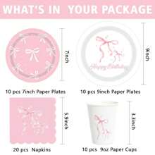 Pink Bow Party Supplies Cute Supplies Bachelorette Party Tableware Set With Pink Bow Paper Plates Napkins Cups For Engagement Birthday Shower Wedding - Pink - View 8