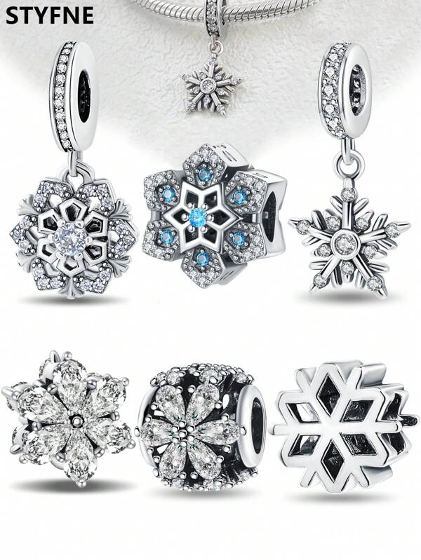 STYFNE 1 pieza Colgante de plata con microincrutaciones de circonita con diseño de copo de nieve de invierno, adecuado para hacer pulseras DIY, joyería de mujer, regalo pequeño hecho a mano para uso diario