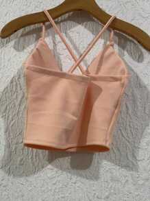Cropped Top In Neuprene Fabric With Tulle And Extra Shiny With A Cup, Size 36-40 - Rosa coral - Ver 2