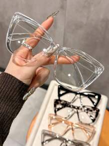 5副/套经典优雅现代简约猫眼框透明眼镜组合，适合户外旅行、日常生活、办公、阅读、看电视、玩游戏、使用智能手机等各种场合，是夏季海滩度假、户外活动和旅行的理想礼物。 - 5pcs 黑透明透茶透灰白豆花 - 查看 4