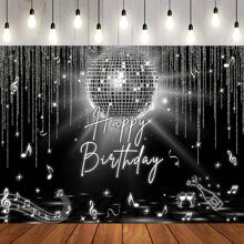 Fondos de pantalla para fiesta de cumpleaños de discoteca, bolas de discoteca plateadas brillantes, símbolos de música y diseños de altavoces, fondos de fotografía de pista de baile de discoteca retro para celebraciones y eventos - Multicolor - Ver 7