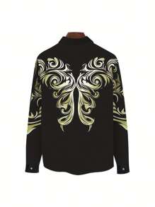 Men's New Fashion Casual Long Sleeve Shirt, Geometric Print Button-Down Collar Long Sleeve Shirt, Fashionable Casual Everyday Versatile