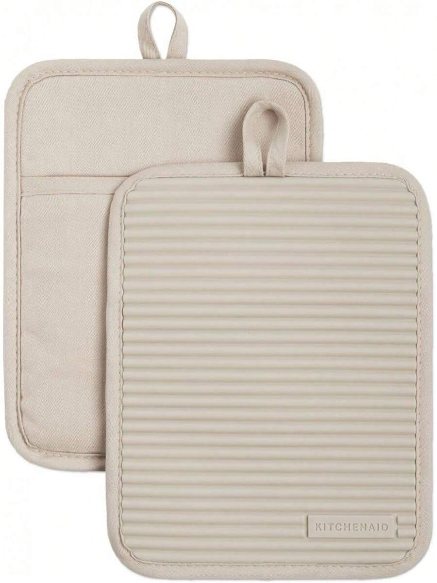KitchenAid - Set Of 2 Soft Silicone Ribbed Pot Rests, Blended Coffee Color, 7 X 9 Inches - Milkshake - View 1
