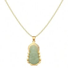dollrinboy 1 pièce Pendentif collier 18 carats plaqué or de Guanyin Bouddha vert pour femmes et hommes, ornement bouddhiste amulette, avec chaîne plate de 3mm