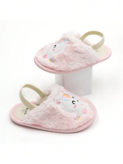 RABEISIR 幼儿第一双学步鞋，可爱的小白马毛绒拖鞋，轻便防滑，适合日常和聚会服装，四季皆宜