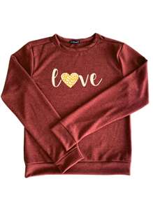 Fleece Blouse With Cuffs And Love Print, Warm Winter - 鏽棕色 - 查看 6