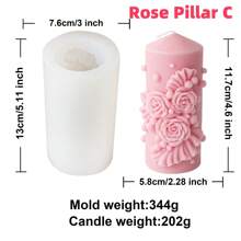 Molde de Silicone Redondo em Coluna com Rosa Desabrochando 3D, Molde de Resina Floral em Pilar Cercado por Rosas, Ferramenta DIY para Esculpir Botão de Flor, Gesso, Vela de Cera de Soja, Decoração e Presentes do Dia dos Namorados
