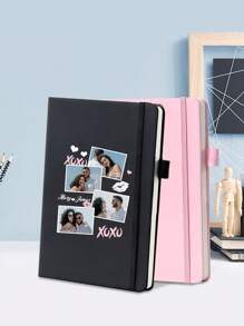 LICVIC 1/2/5/10 件女士定制姓名/照片日记本，个性化 A5 笔记本，带照片的定制日记本，男士可定制日记本，工作笔记本，情人节派对礼品，情人节装饰，211x145 毫米，6 种颜色：棕色/绿色/紫色/黑色//粉色/灰色 - 風格A - 查看 6
