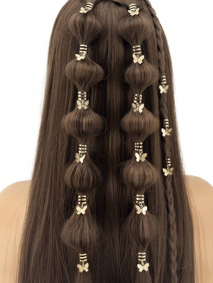 15 Stücke Frauen Gold Schmetterling Dekor Cut Out Haarring Dreadlock Haar Schmuck Accessoires für Rückkehr zur Schule Boho Gold Kopfschmuck Festival Haarspangen, Schulsachen, Haarzubehör